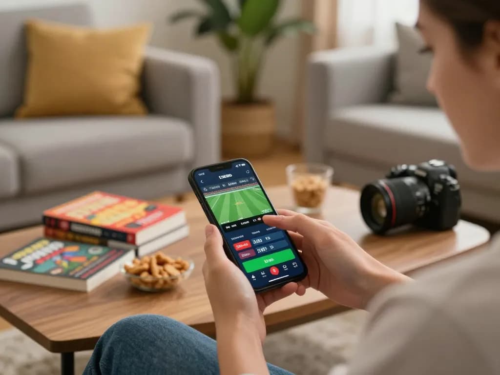 KONG88 user placing a bet on sports in a cozy home setting, highlighting responsible online gaming.