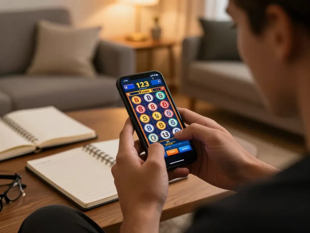 Engaging moment with a player utilizing the Tempo 123 app for online gaming, focusing on strategic betting.