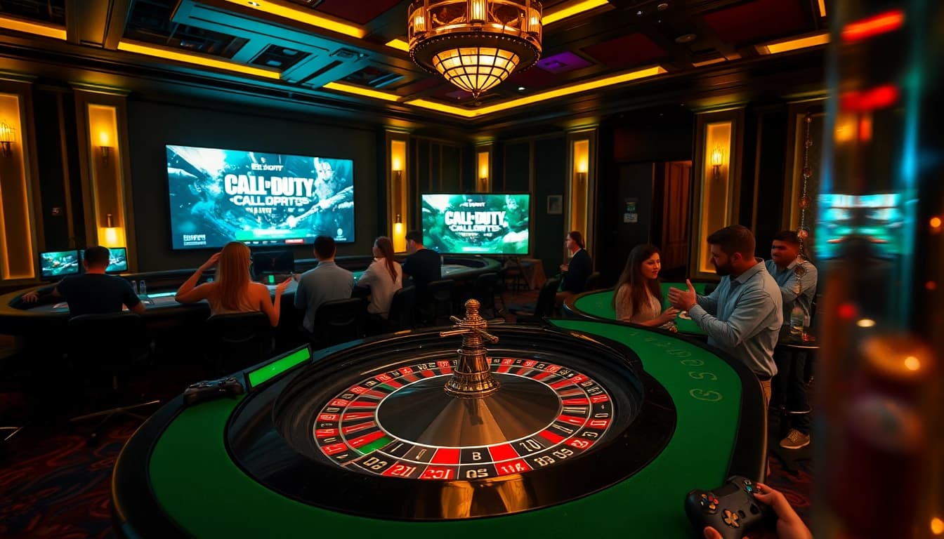 E1 Sport Call of Duty-themed roulette table with vibrant gaming elements and enthusiastic players.