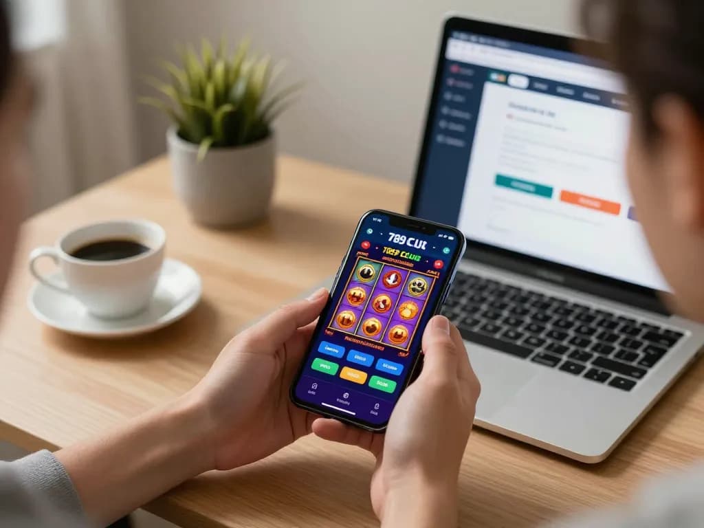 Player enjoying the 789 club mobile app for an immersive online casino experience at home.