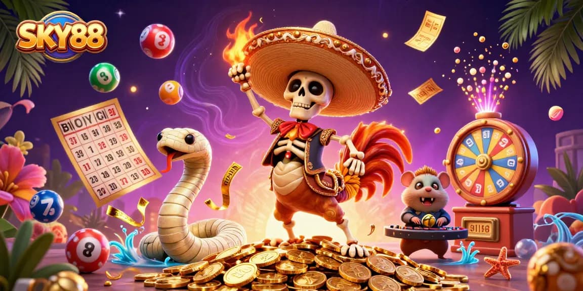 SKY88 players enjoying vibrant jackpot scenes with dynamic elements and festive atmosphere.