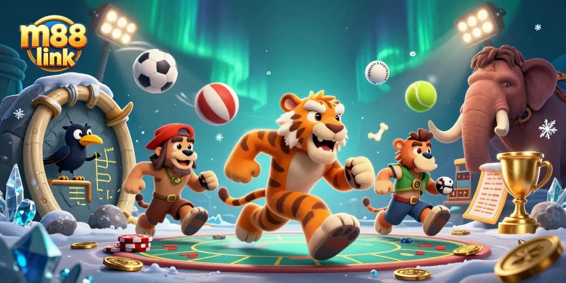 Experience thrilling bets with the m88 link in this vibrant 3D casino scene filled with action.