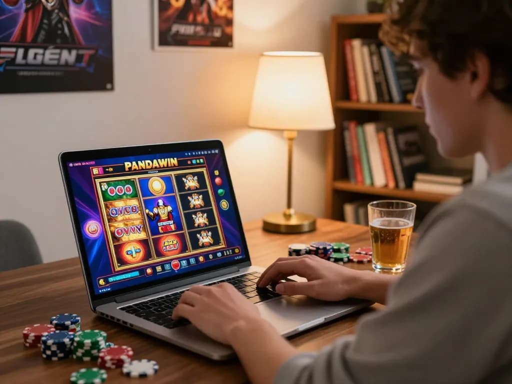 Sesi permainan online PANDawin dengan visual 3D HD yang cerah dan chip poker