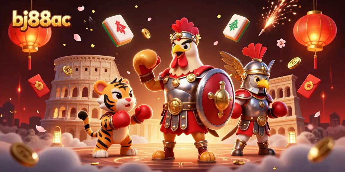 Engage with bj88ac's dynamic gaming experience featuring gladiators, exciting symbols, and vibrant casino elements.