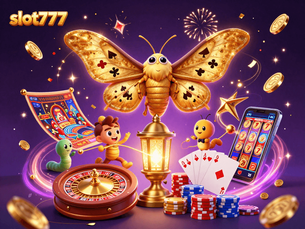 Experience the slot777 excitement with vibrant casino scenes and golden winnings!