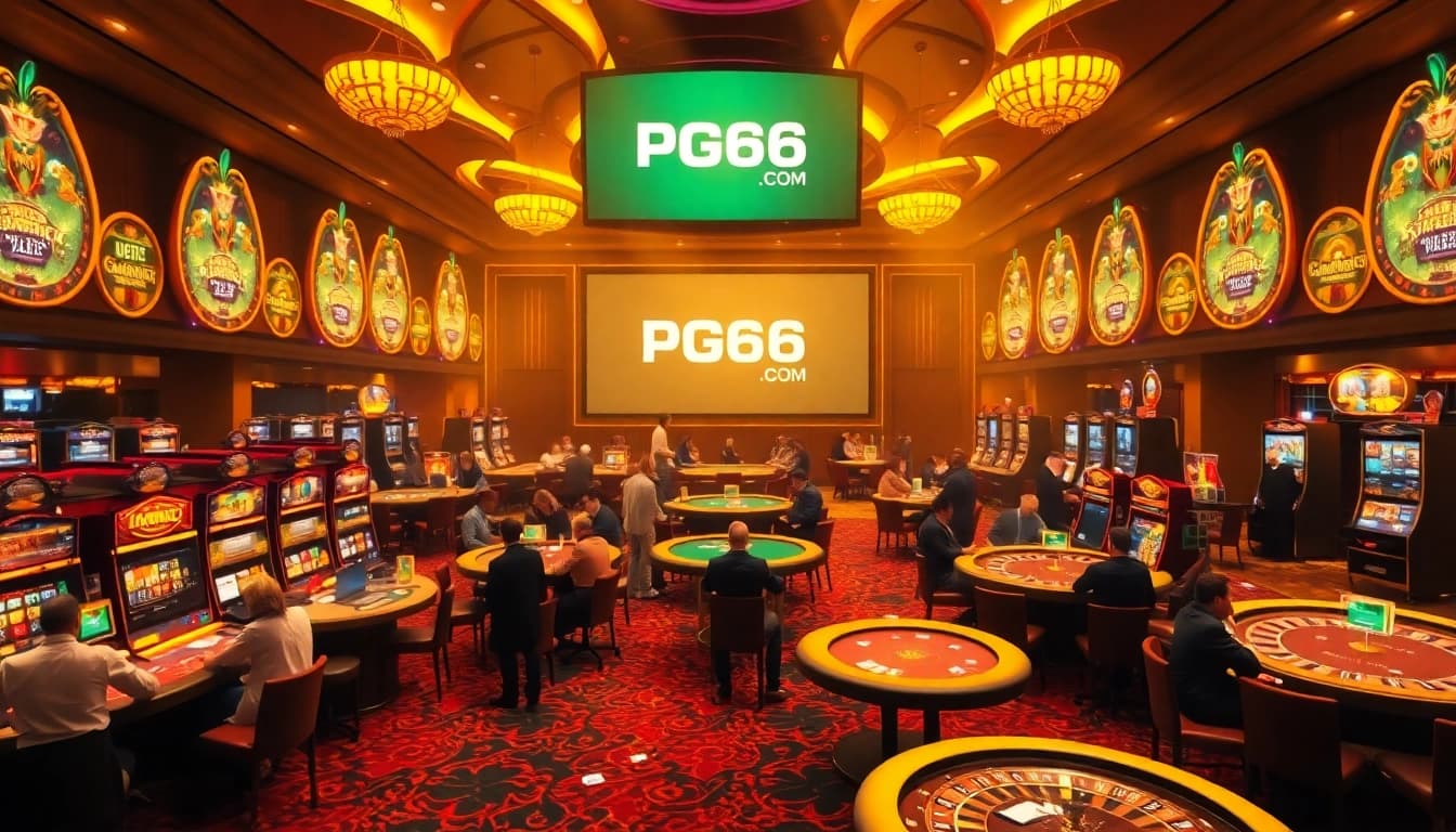 Experience the excitement at PG66.COM, where players engage in thrilling casino games with vibrant energy.