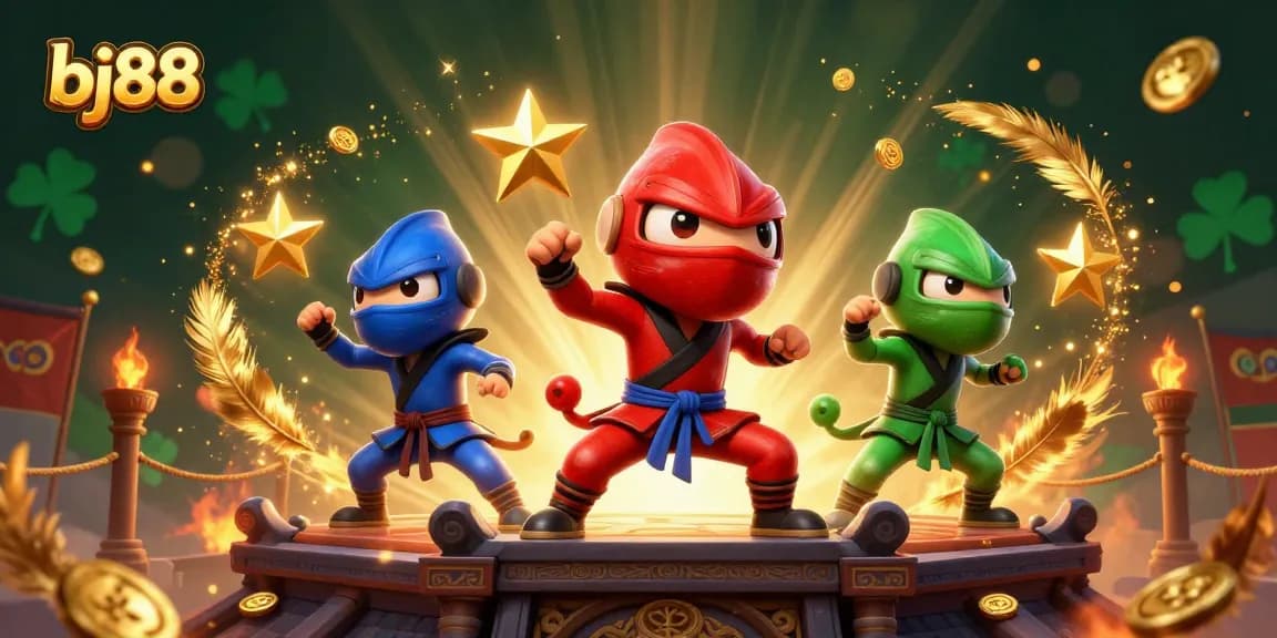 Experience thrilling fun with bj88's dynamic ninja chameleons in a vibrant casino atmosphere.
