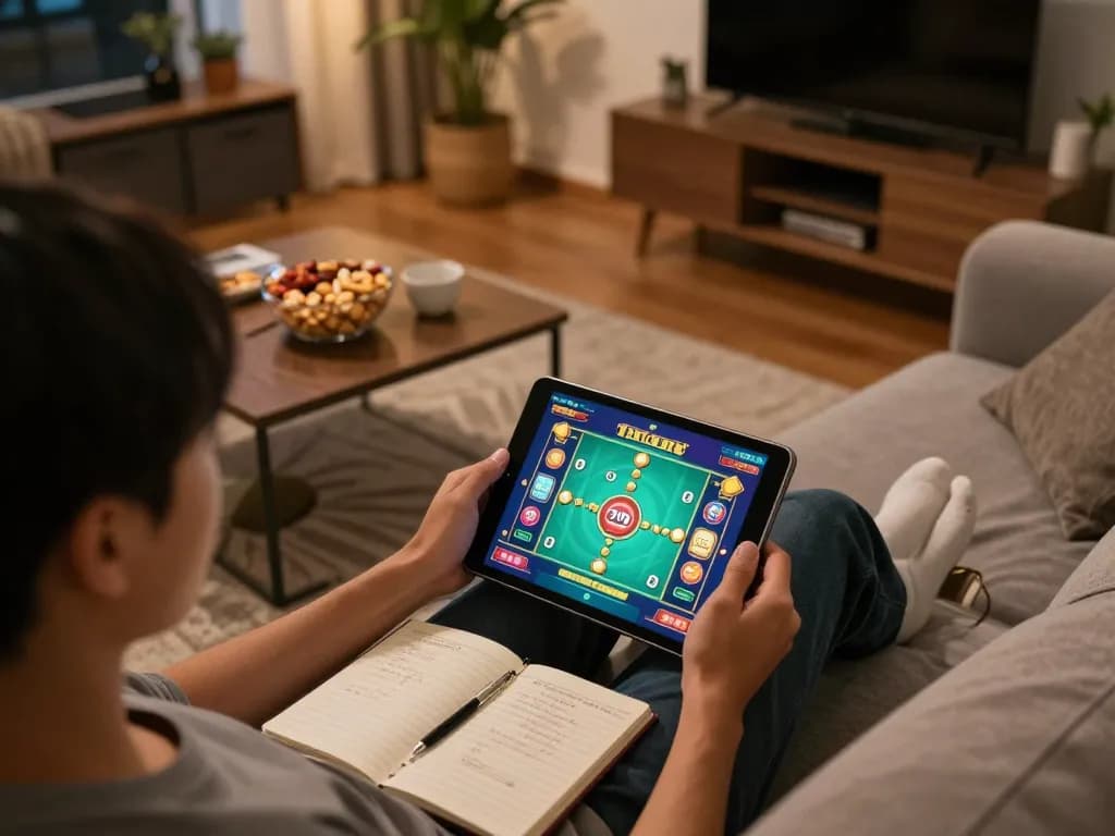 Tài xỉu online uy tín gameplay at home with tablet, showcasing strategic betting.