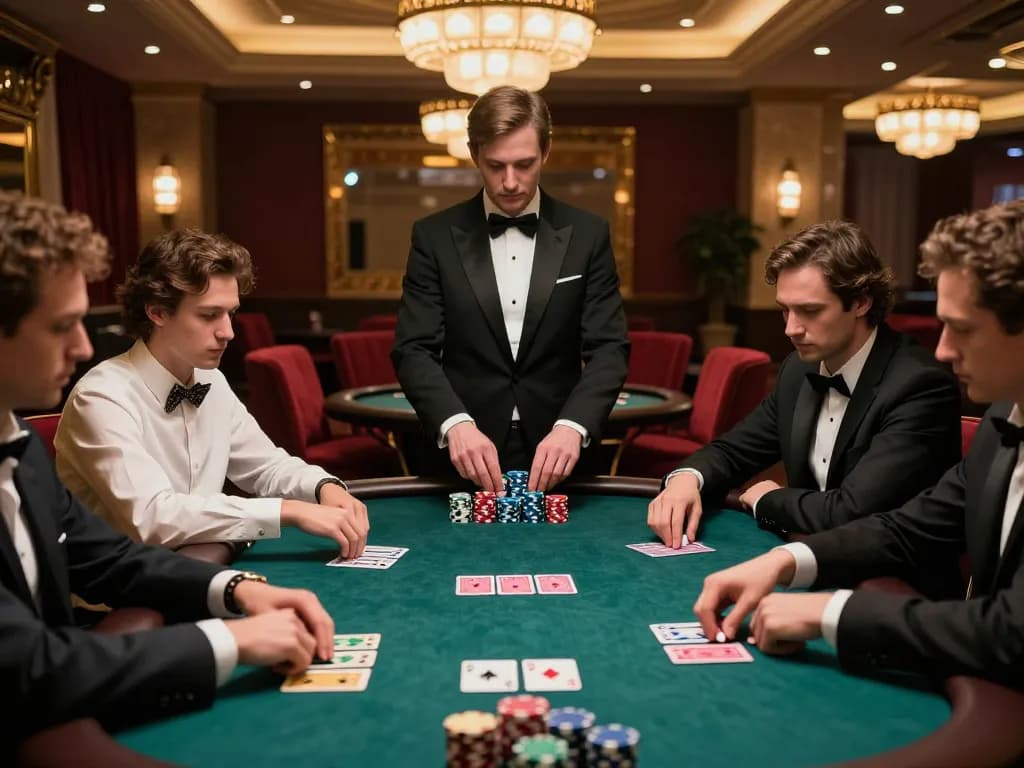 CM88 players strategizing in a high-stakes poker game surrounded by luxury atmosphere
