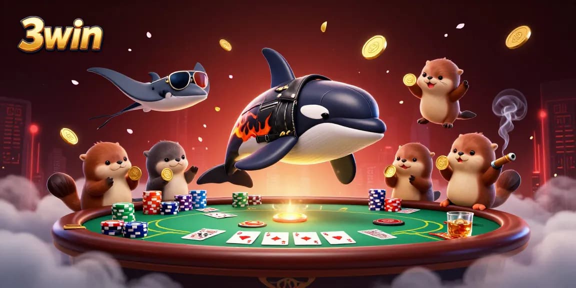 3win creates excitement with a lively casino scene featuring an orca, stingray, and sea otters.