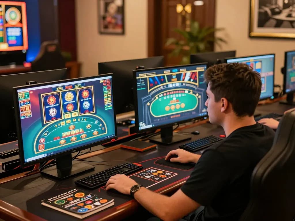 Player strategizing at home using the TG88 online casino app on multiple screens