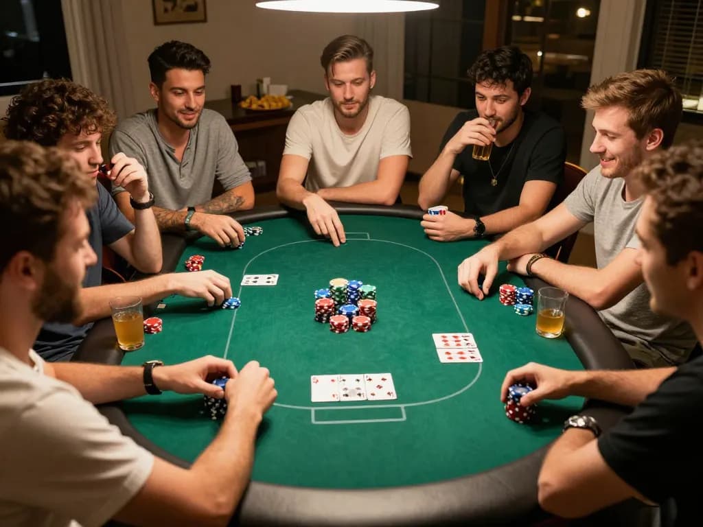 IDNSCORE poker game night with friends featuring vibrant chips and cards for a lively atmosphere