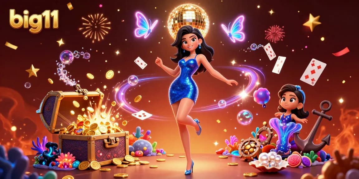 Rasakan sensasi kemenangan dengan big11 dalam adegan kasino 3D yang hidup, menampilkan permainan menarik dan karakter dinamis.