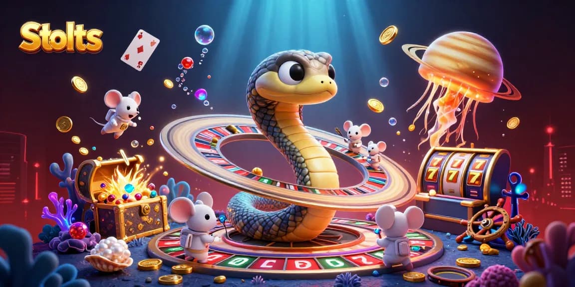 Spin and win on Slots with vibrant characters and casino elements in a dynamic casino scene.