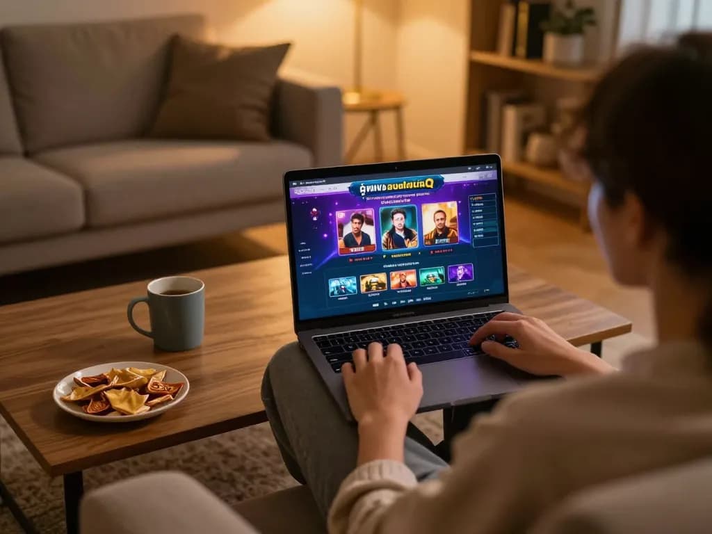 Engaging in ดูหนังออนไลน์ while enjoying a cozy home gaming experience, highlighting responsible entertainment use.