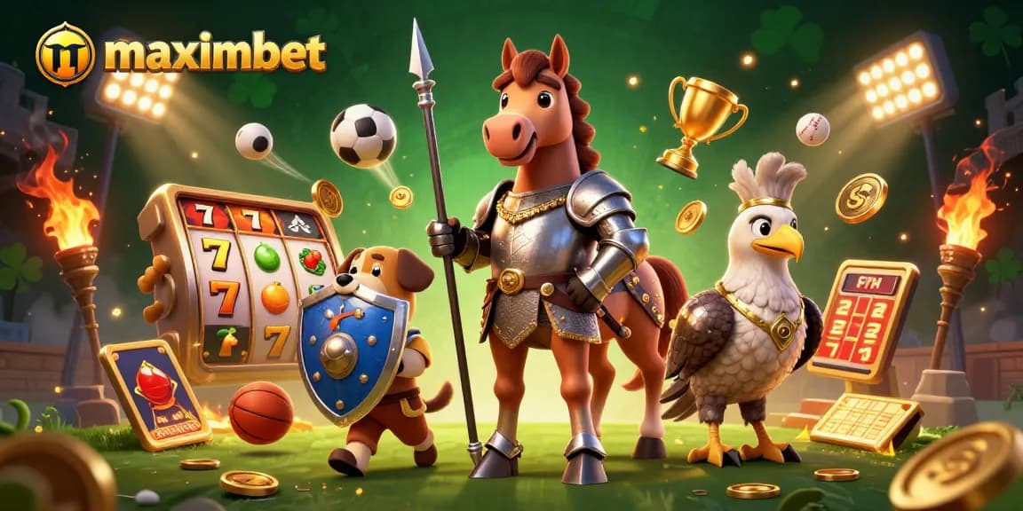 Experience vibrant casino excitement with maximbet in this dynamic 3D gaming illustration.