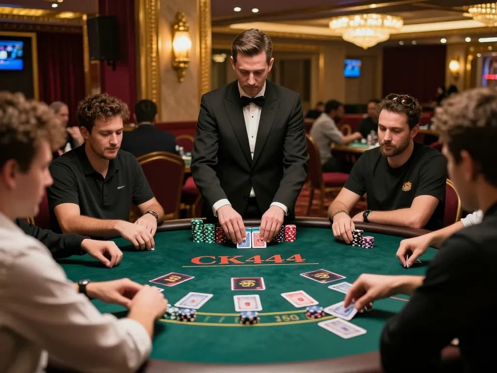 Players enjoying live casino action at ck444s.net, engaging in an intense Blackjack game with a professional dealer.