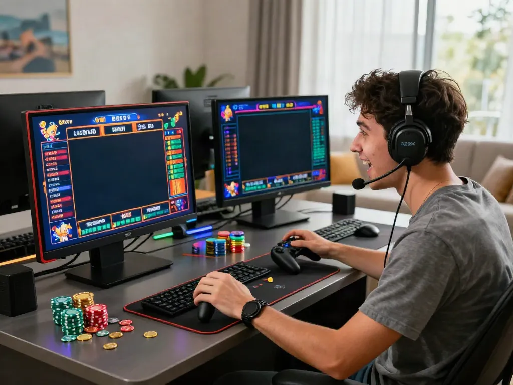 Enthusiastic player engaging with SLOT TOTO games in a dynamic gaming environment.