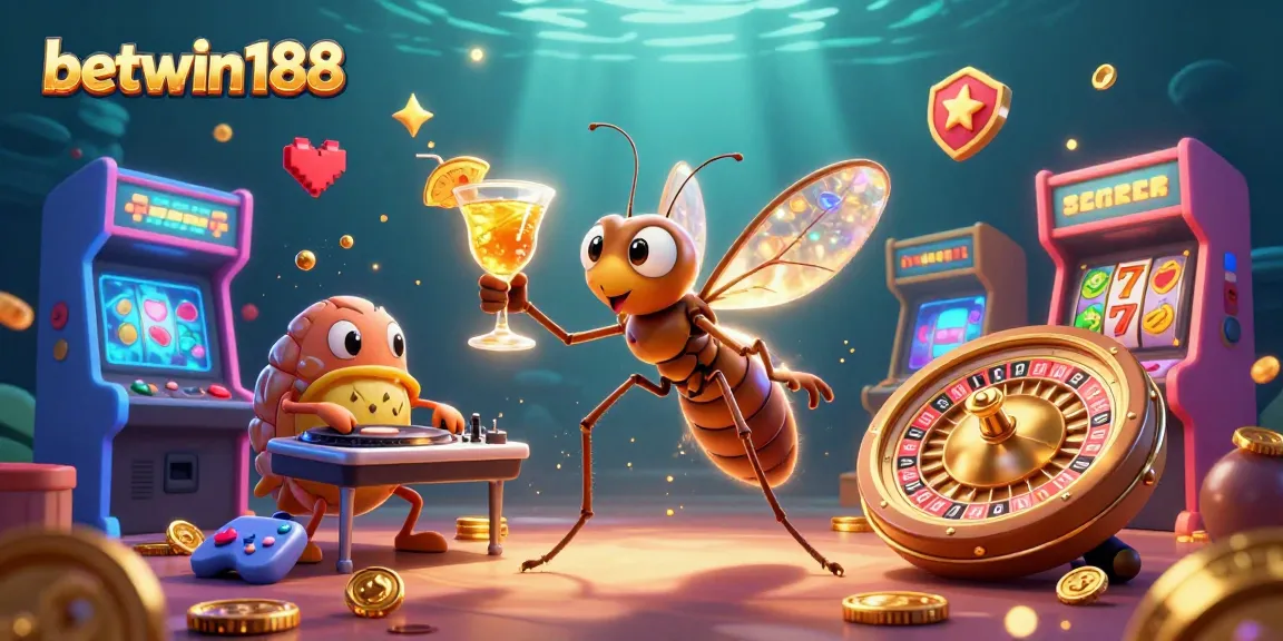 Experience the thrill of betwin188 with a vibrant casino scene filled with colorful gaming elements and characters.