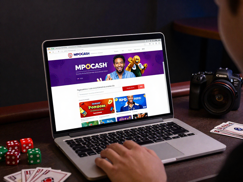 MPOCASH blog scene illustrating a user engaging with online gambling features, showcasing excitement and usability.