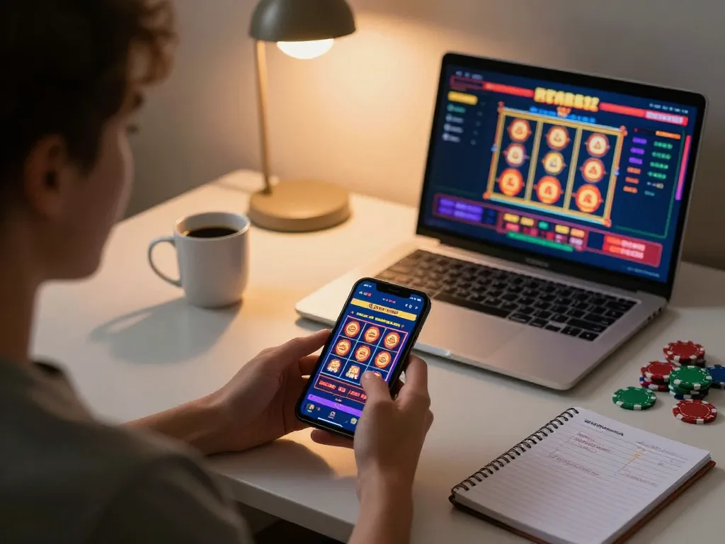 Engaging in exciting gaming with link 789win on a smartphone at a cozy home setup.