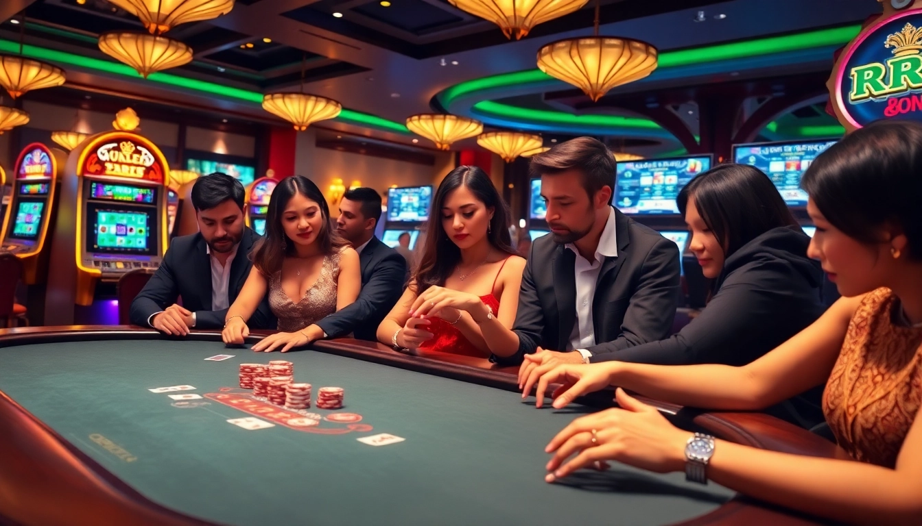 Players enjoying a thrilling RR88 casino experience at high-stakes poker tables