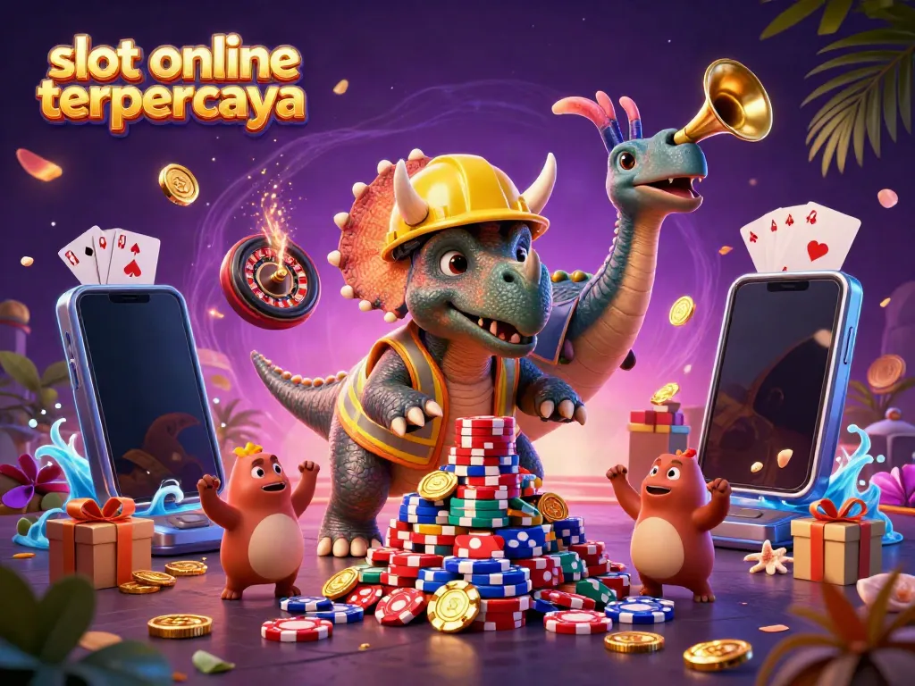 Menyusun kerugian untuk kemenangan di slot online terpercaya dengan dinosaur 3D.