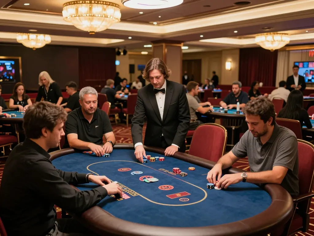 Players enjoy an exciting round at lc88 casino poker tables, surrounded by vibrant gaming atmosphere.