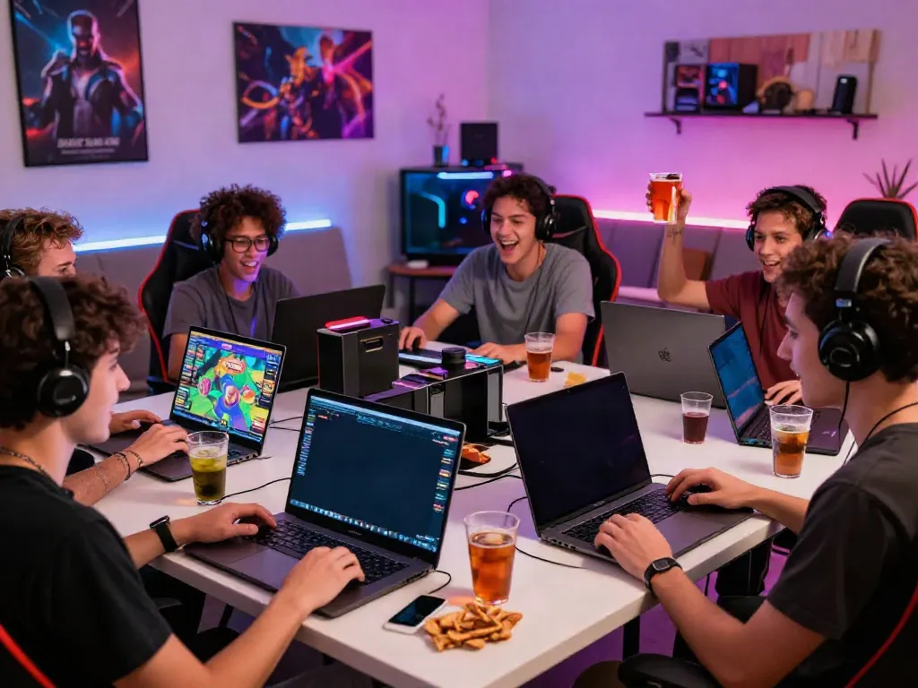 Interactive gaming session featuring SLOT GACOR players in a vibrant room.