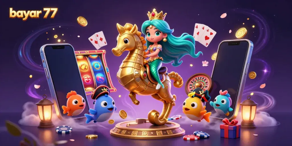Experience thrilling gameplay with bayar 77 through dynamic 3D characters and casino elements.