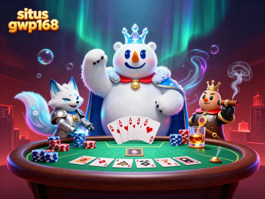 Gabungkan situs gwp168 dengan pengalaman bermain poker di kasino dengan karakter kartun raja es dan rubah salju.