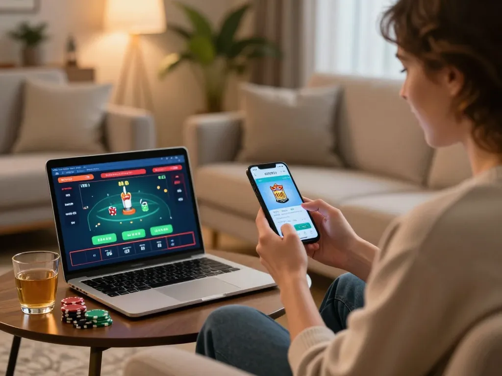 Player enjoying mobile gaming on king33 app in a cozy living room atmosphere