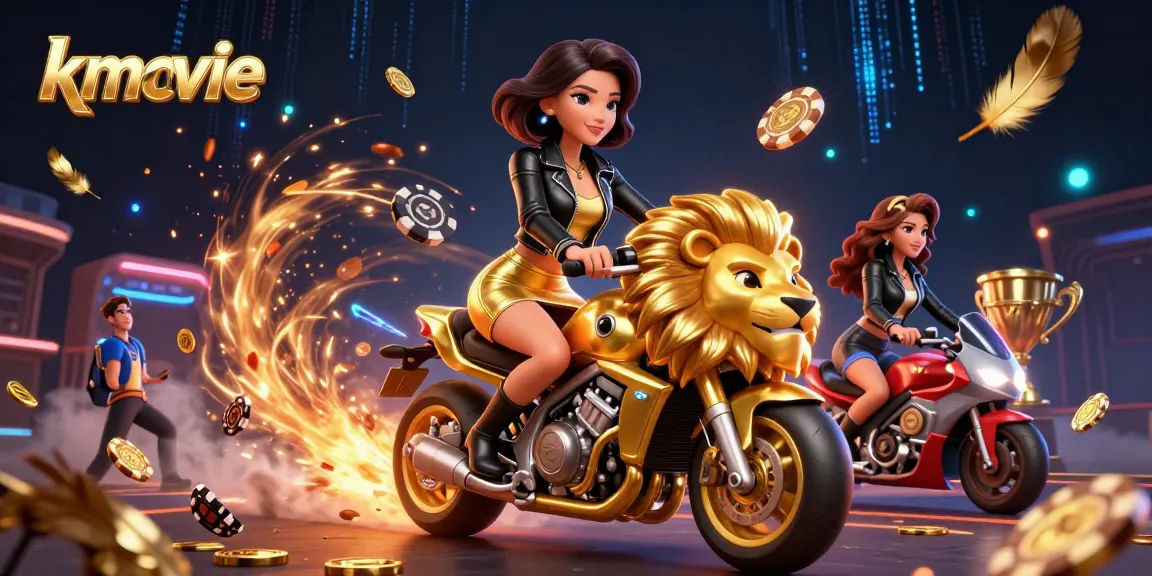 kmovie showcases a thrilling sports betting scene with a glamorous Asian woman and golden lion.