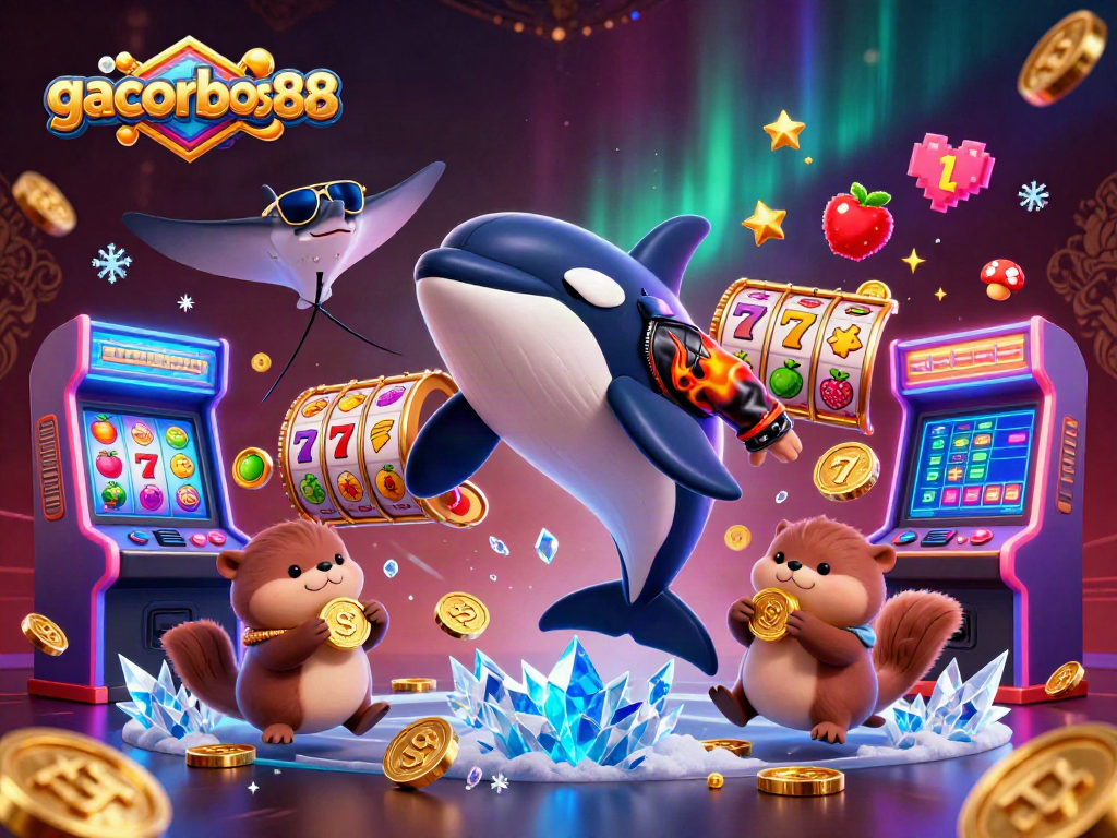 Experience winning thrills at gacorbos88 with animated sea creatures enjoying slot games and treasure