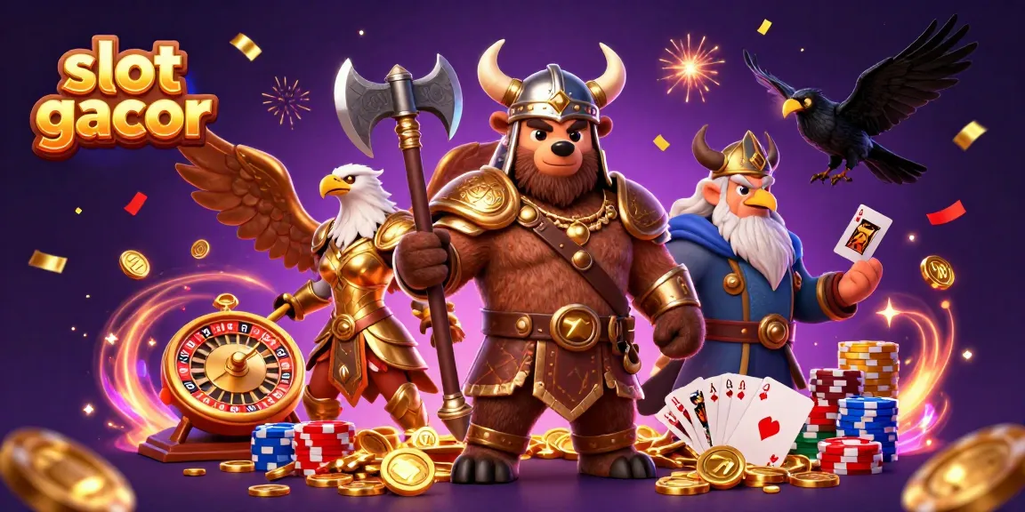 Play slot gacor with thrilling visuals of Viking heroes amidst dazzling casino elements.