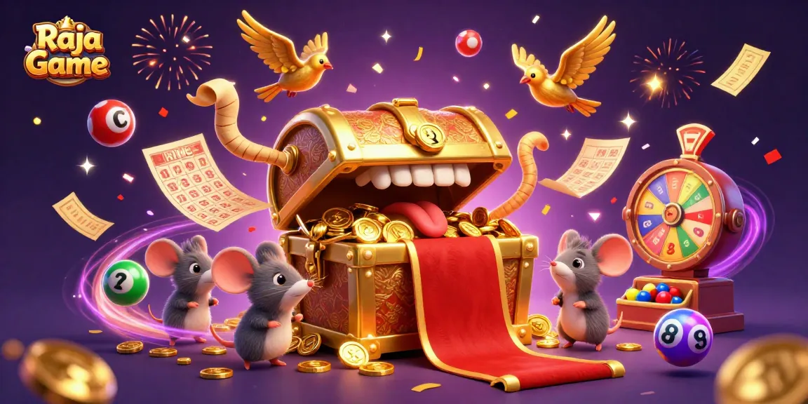 Engage in thrilling gaming with Raja Game, featuring dynamic lottery actions and colorful casino elements.