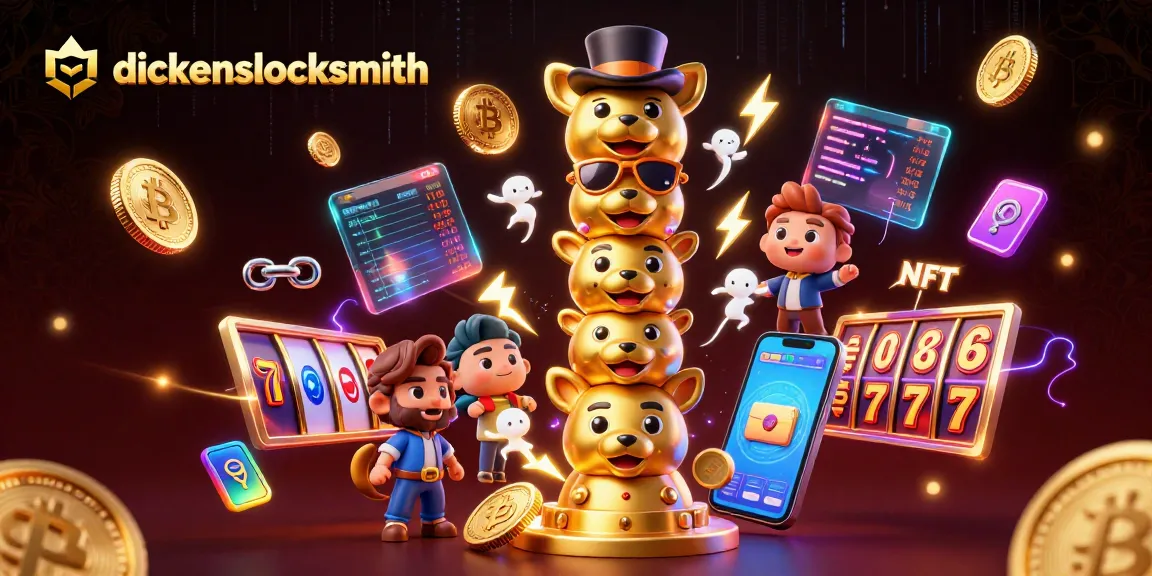 dickenslocksmith offers exciting casino experiences with colorful 3D illustration of games and crypto elements