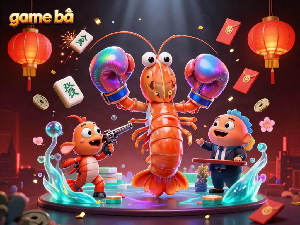 Engage with game bài in a vibrant, dynamic underwater scene featuring animated shrimp characters.