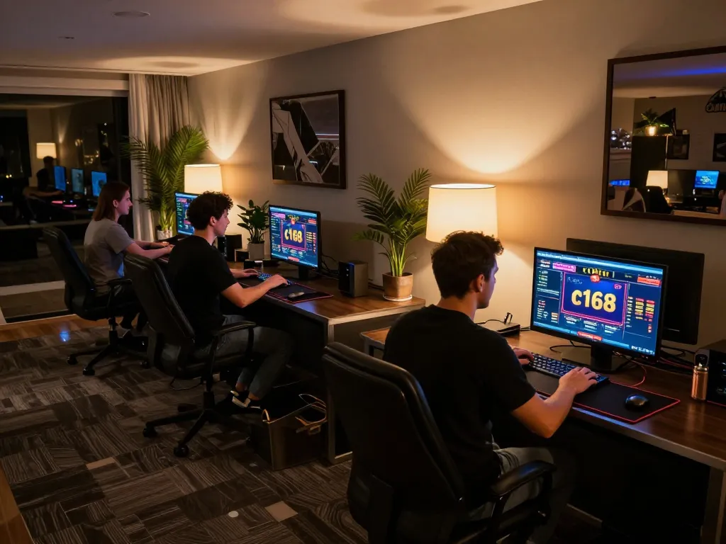 Player engaging with c168 online casino on laptop in a cozy home setup