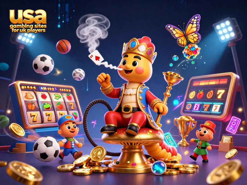 Play exciting games at usa gambling sites for uk players with vibrant 3D illustration of casino symbols.