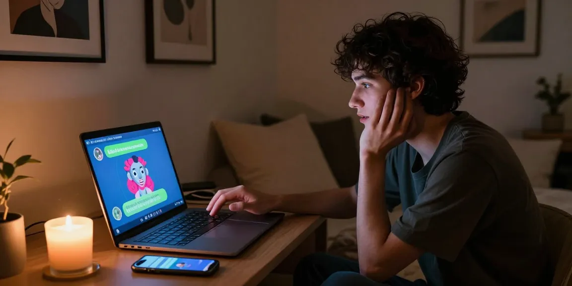 Engaging with an NSFW chat bot in a cozy setting with ambient lighting.