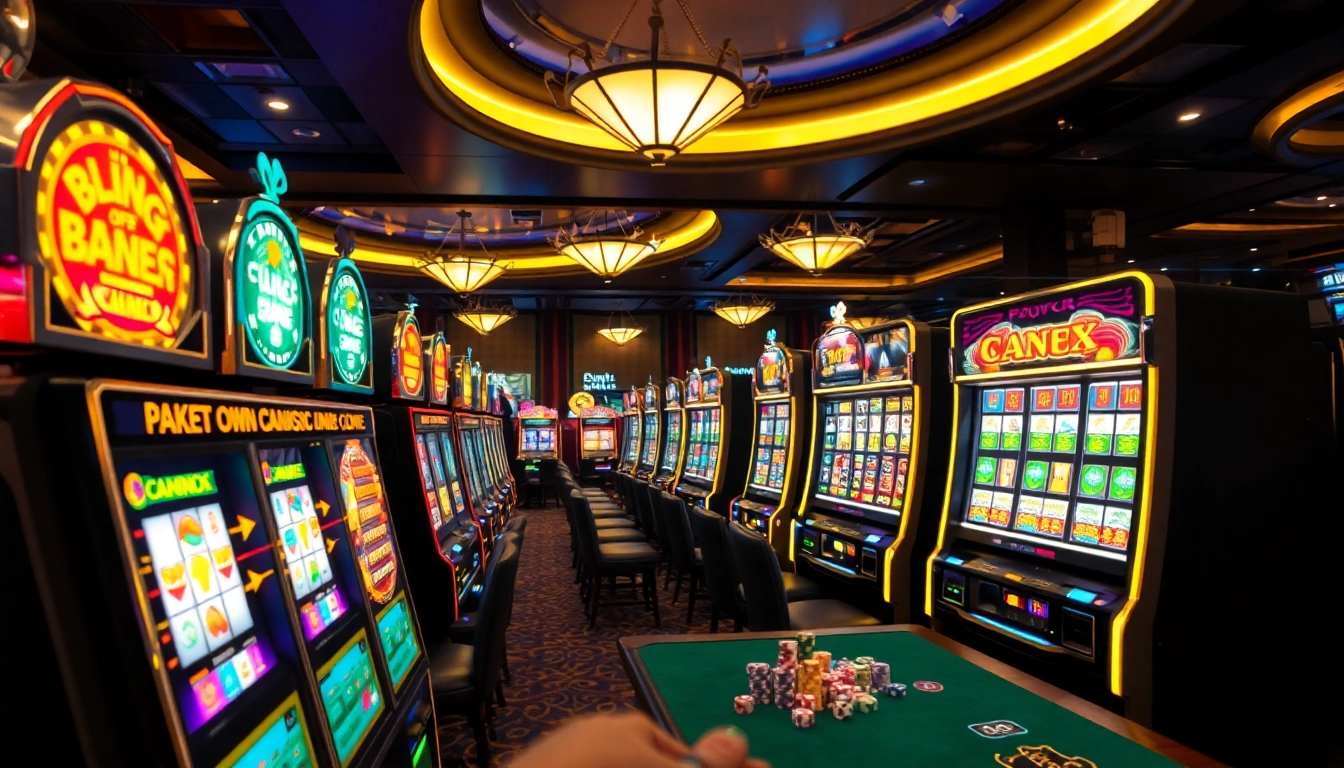Players engaging with vivid slot machines in a luxurious casino setting.