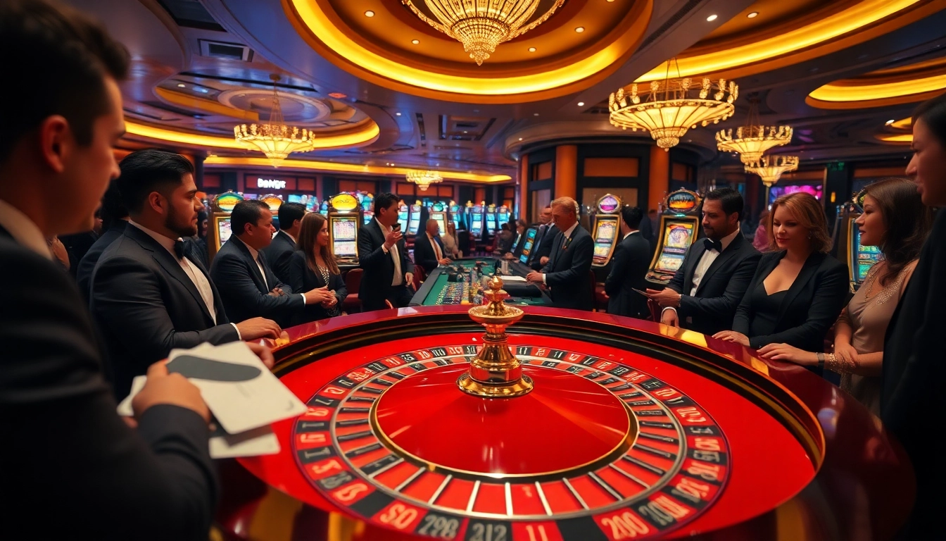 Players engaging intensely with mmoo casino games at a luxurious roulette table.