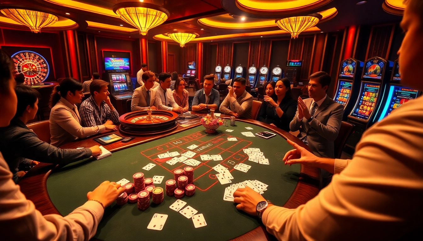 Players engaging with the FB68 gaming table, showcasing excitement and luxury in a casino setting.