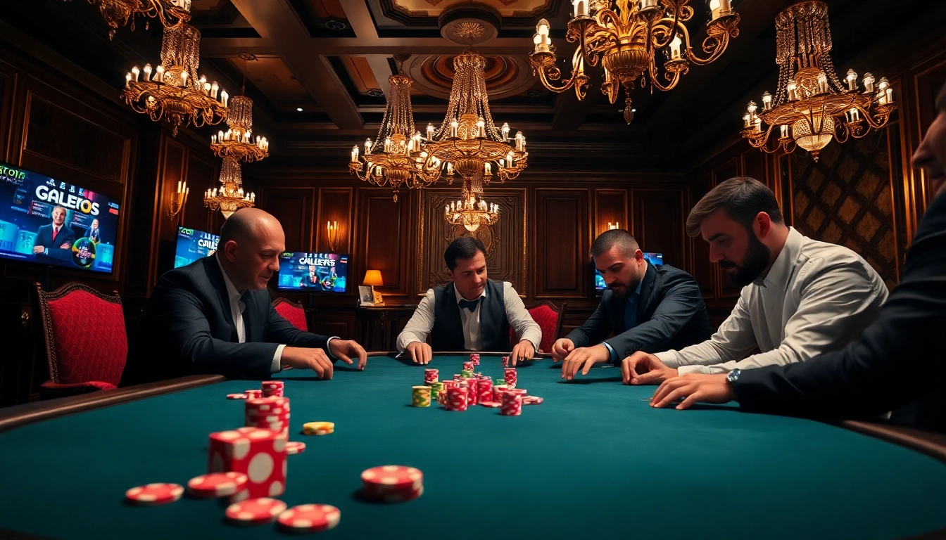 Thrilling poker play at a casino table featuring thabet college branded chips and vibrant atmosphere.