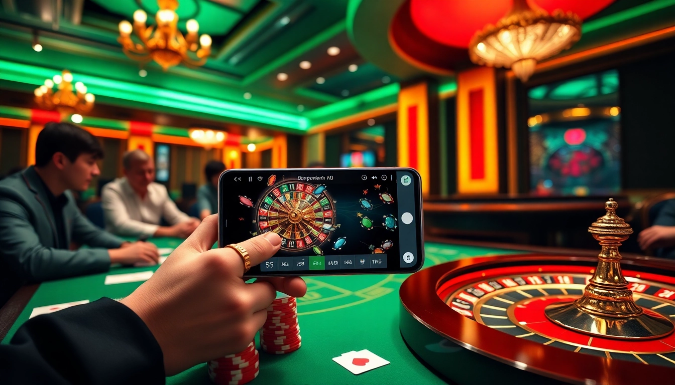 S8 nhà cái features exciting mobile gaming experiences with poker chips and cards in a luxurious casino setting.